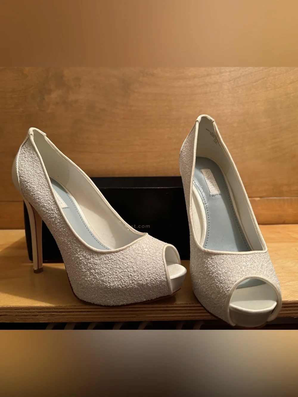 Nine West Ivory Textured Peep-Toe Platform Heels